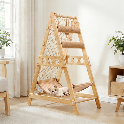 UNICORN Natural Wood Cat Climbing Frame with Climbing Net