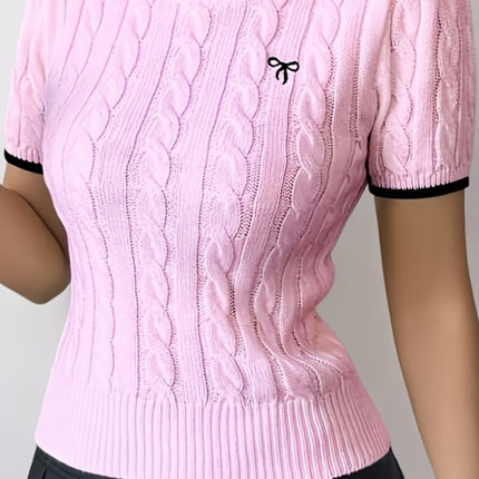 UNICORN Cat Ear Design Womens Short Sleeve Top Elegant Two-Tone Edges s m l xl