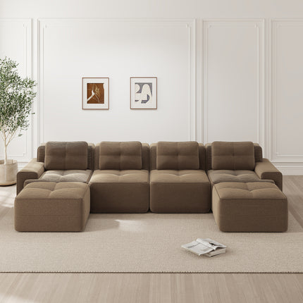 UNICORN U-shaped Sofa with Two Footstools Beige Green Brown