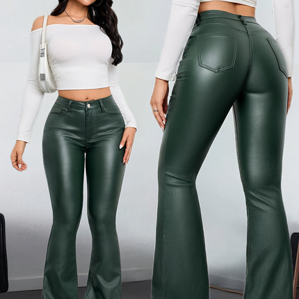 UNICORN Women Army Green Casual High-Waist Stretch Flared Pants s m l xl xxl