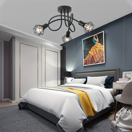 UNICORN Industrial 3 Way Ceiling Black Metal Cage 3 Lights Suitable for Bedroom