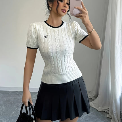 UNICORN Cat Ear Design Womens Short Sleeve Top Elegant Two-Tone Edges s m l xl