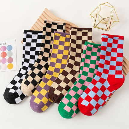 UNICORN Women'S Mid-Calf Socks Color-Blocked Checkered Design one size