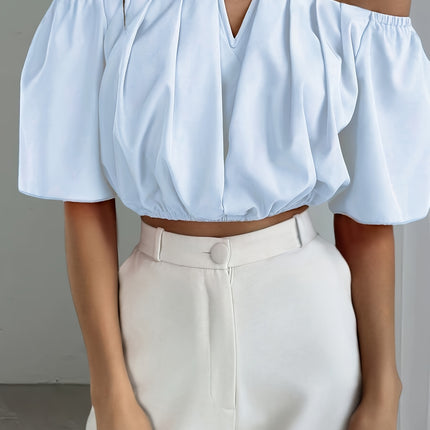 UNICORN Off-the-Shoulder Solid Color Short Blouse  Daily Wear, Parties, All-Season xs s m l