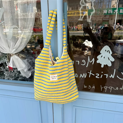 UNICORN Tote Bag Autumn And Winter Plush Yellow Plaid Lambs Versatile Single Shoulder