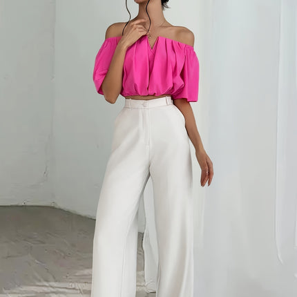 UNICORN Off-the-Shoulder Solid Color Short Blouse  Daily Wear, Parties, All-Season xs s m l