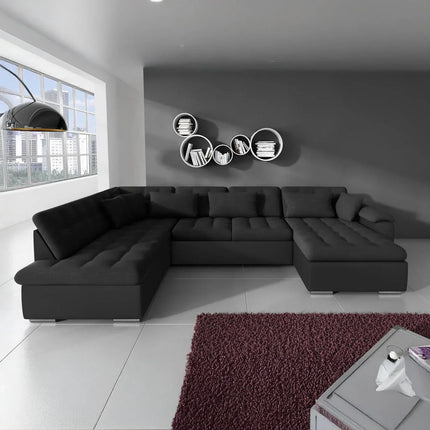 UNICORN 5-seater corner sofa with chaise longue, fabric black anthracite gray