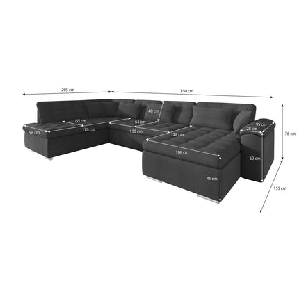 UNICORN 5-seater corner sofa with chaise longue Fabric gray anthracite black Width 350 cm Height 76 cm Depth 205 cm