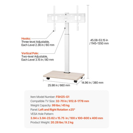 UNICORN Rolling TV Stand Mobile TV Cart