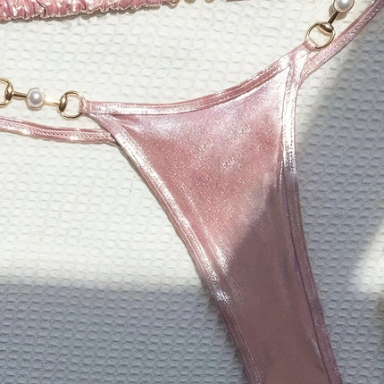 UNICORN Women's Bikini Set Sexy Triangle Top Shiny Pink Two-Piece Swimsuit s m l xl