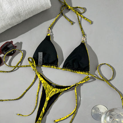UNICORN Snakeskin Print Swimsuit Tie Bikini 2pcs Set xs s m l xl