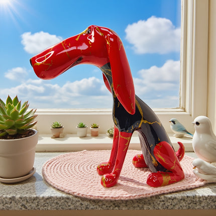 UNICORN Handmade Abstract Resin Dachshund Dog Statue Vibrant Red for Pet Lovers