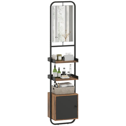 UNICORN Bathroom Column Furniture Storage Shelf with Mirror Wood And Metal Black