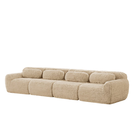 UNICORN 4-Seater Sofa, Premium Plush Fabric, Khaki