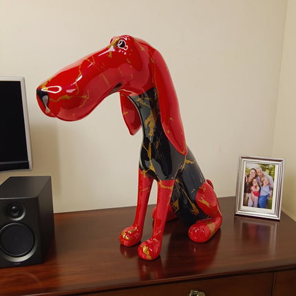 UNICORN Handmade Abstract Resin Dachshund Dog Statue Vibrant Red for Pet Lovers