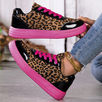 UNICORN Skate Shoes, Trendy Pink Leopard Print Wide-Toe Sports Shoes, Women'S
