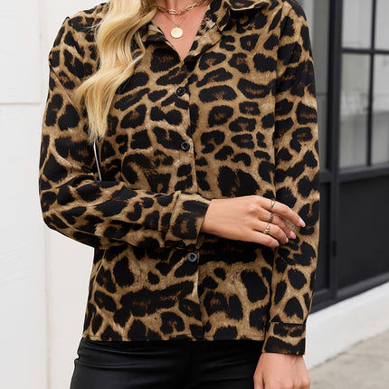 UNICORN Casual Long-Sleeve Shirt with Leopard Print Polo Collar And Buttons s m l xl xxl