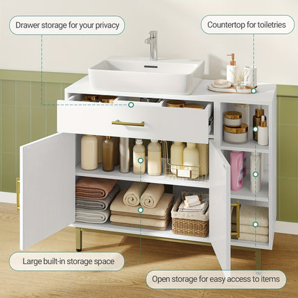 UNICORN Washbasin Cabinet, Bathroom Cabinet, 1 Drawer 2 Cabinet Doors
