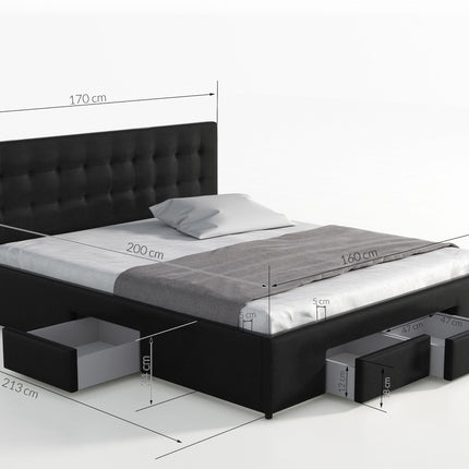 UNICORN Milo Double Bed - White - Black - 160x200 cm