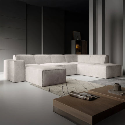 UNICORN Hoekbank 5-zits met chaise longue Ribstof beige grey