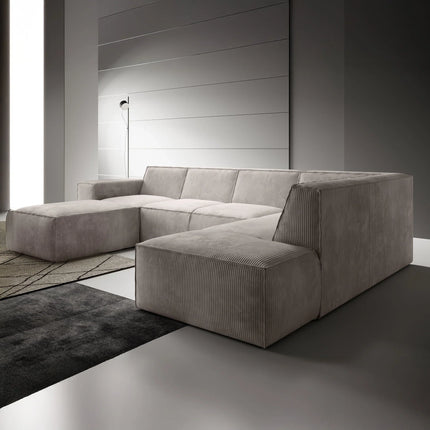 UNICORN 5-seater corner sofa with chaise longue Rib fabric beige grey