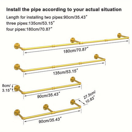 UNICORN Wall Mounted Clothes Rack Golden Black 180cm Pipe Clothes Rack