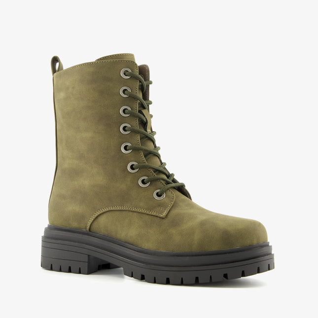 UNICORN Women's high boots with sturdy sole leather army green black brown cognac 37 to 41