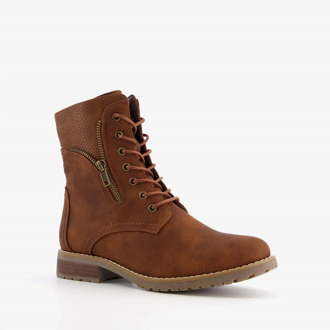 UNICORN Women's high boots lace-up shoes with sturdy sole leather black brown cognac 37 to 41