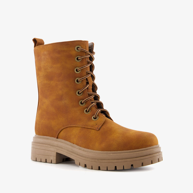 UNICORN Women's high boots with sturdy sole leather army green black brown cognac 37 to 41