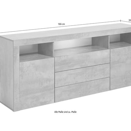 UNICORN Sideboard wall unit modern brown black white gray with mood lighting Width 166 cm Depth 35 cm Height 72 cm