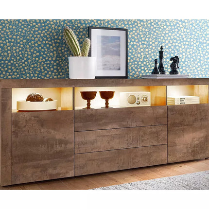 UNICORN Sideboard wall unit modern brown black white gray with mood lighting Width 166 cm Depth 35 cm Height 72 cm