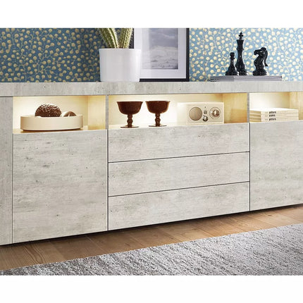 UNICORN Sideboard wall unit modern brown black white gray with mood lighting Width 166 cm Depth 35 cm Height 72 cm