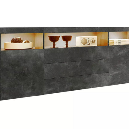 UNICORN Sideboard wall unit modern brown black white gray with mood lighting Width 166 cm Depth 35 cm Height 72 cm