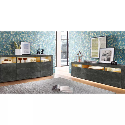 UNICORN Sideboard wall unit modern brown black white gray with mood lighting Width 166 cm Depth 35 cm Height 72 cm