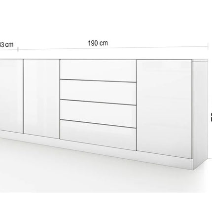 UNICORN Sideboard wall unit modern high-gloss white black Width 190 cm Depth 35 cm Height 79 cm
