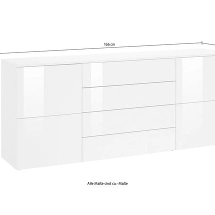 UNICORN Sideboard wall unit chest of drawers modern white Width 166 cm Depth 35 cm Height 72 cm