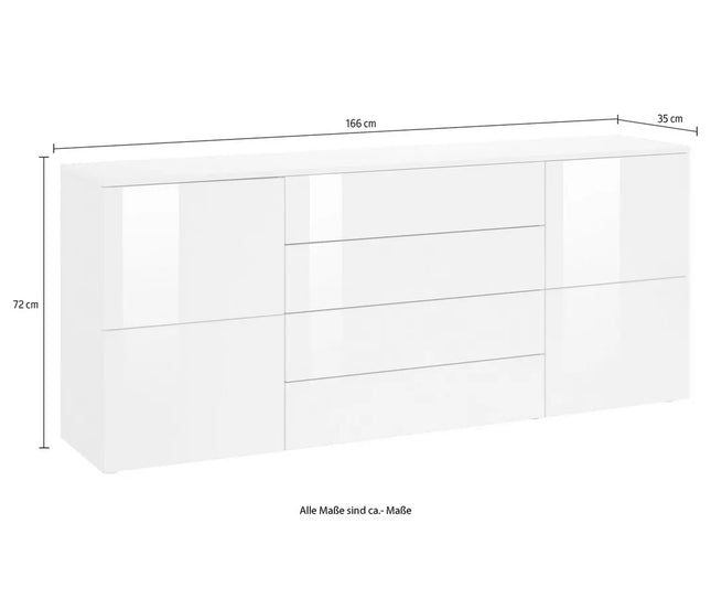 UNICORN Sideboard wall unit chest of drawers modern white Width 166 cm Depth 35 cm Height 72 cm