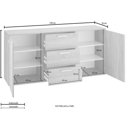 UNICORN Sideboard wall unit modern light brown dark brown Width 139 cm Depth 35 cm Height 72 cm