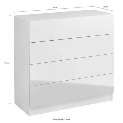 UNICORN Chest of Drawers Dresser modern white black Width 76 cm Depth 35 cm Height 79 cm