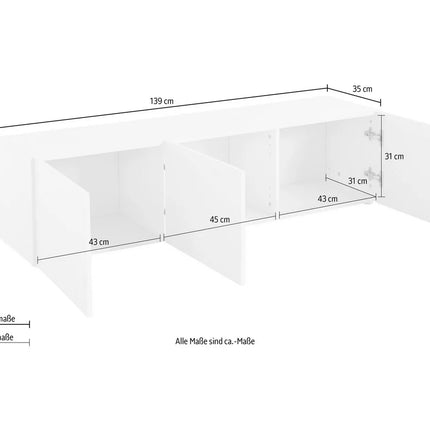 UNICORN TV furniture wall unit white Width 139 cm Depth 35 cm Height 35 cm