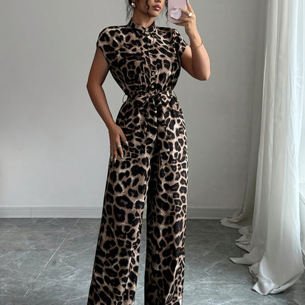 UNICORN Summer Print Stand Collar Vacation Style Elegant Casual Belted Jumpsuit s m l xl