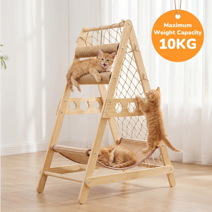 UNICORN Natural Wood Cat Climbing Frame with Climbing Net