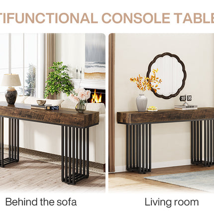 UNICORN 55-Inch Industrial Console Table with Sturdy Metal Frame Brown Black