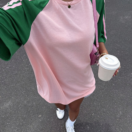 UNICORN Women'S Striped Color-Blocked Sleeve Loose Casual Round Neck T-Shirt xs s m l