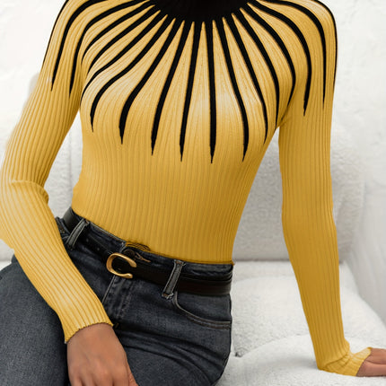 UNICORN Women's Color Block Ribbed Elegant Long Sleeve Pullover s m l xl xxl
