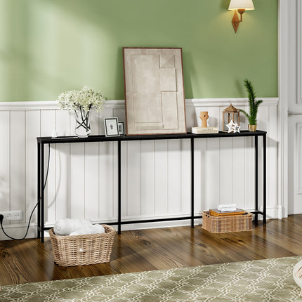 UNICORN Industrial Narrow Console Table with Charging Station & USB Ports Black Brown