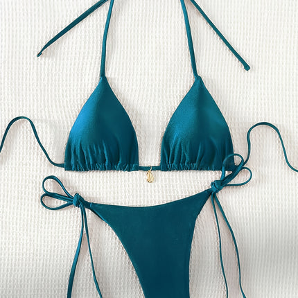 UNICORN Solid Color Halter Neck Sexy Bikini Set, Perfect for Summer Beach s m