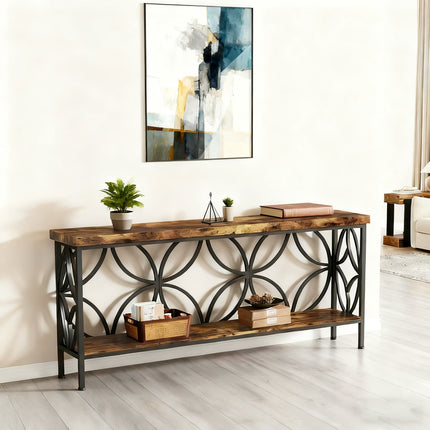 UNICORN 160.02cm Modern Industrial Narrow Sofa Table with Storage Shelves Brown