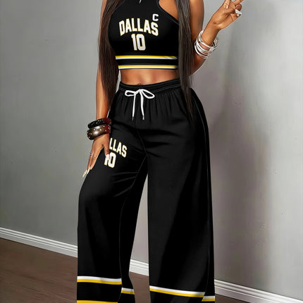 UNICORN Women's Black-Golden Color Block Halter Top+ Wide-Leg Pants s m l xl xxl