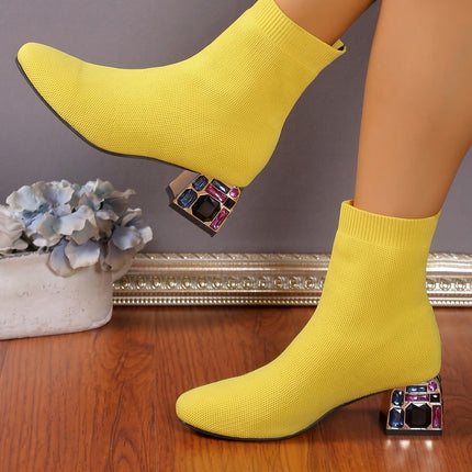 UNICORN Fashion Boots, Single Boots, Chunky Heel Sock Shoes, Knitted Slim Boots